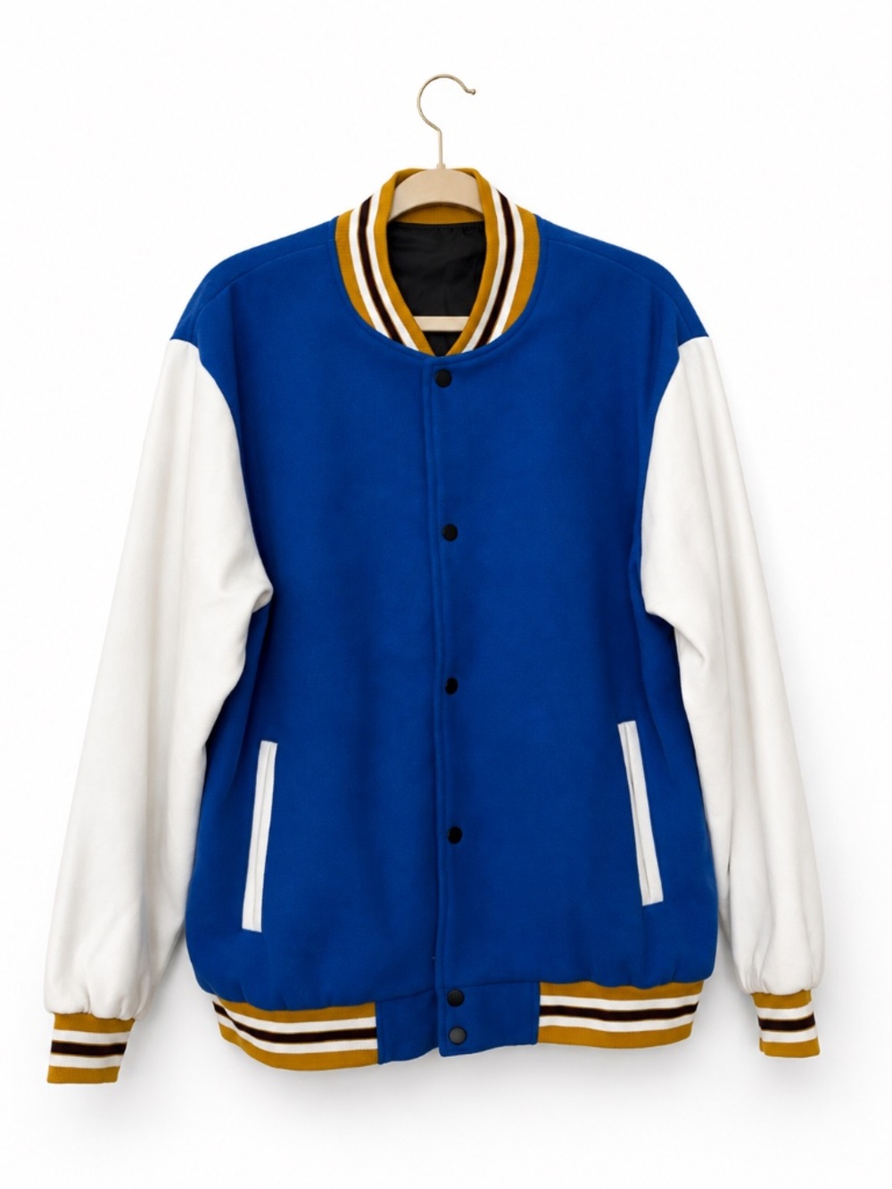 NWT Blue Varsity Bomber Jacket XL Soft Wool Feel Lined